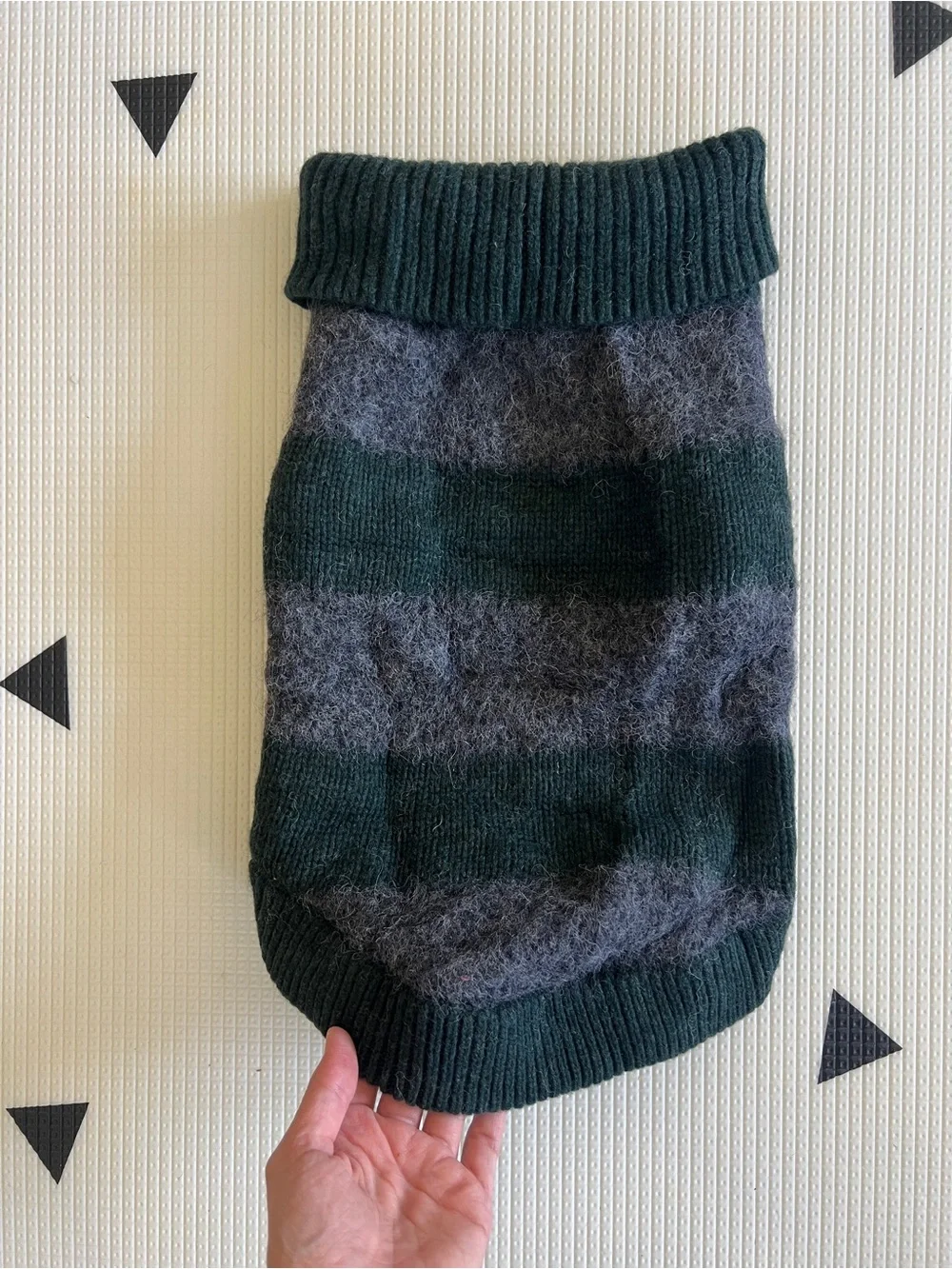 Banana Republic Merino Wool striped green grey Dog Sweater doodle sweater